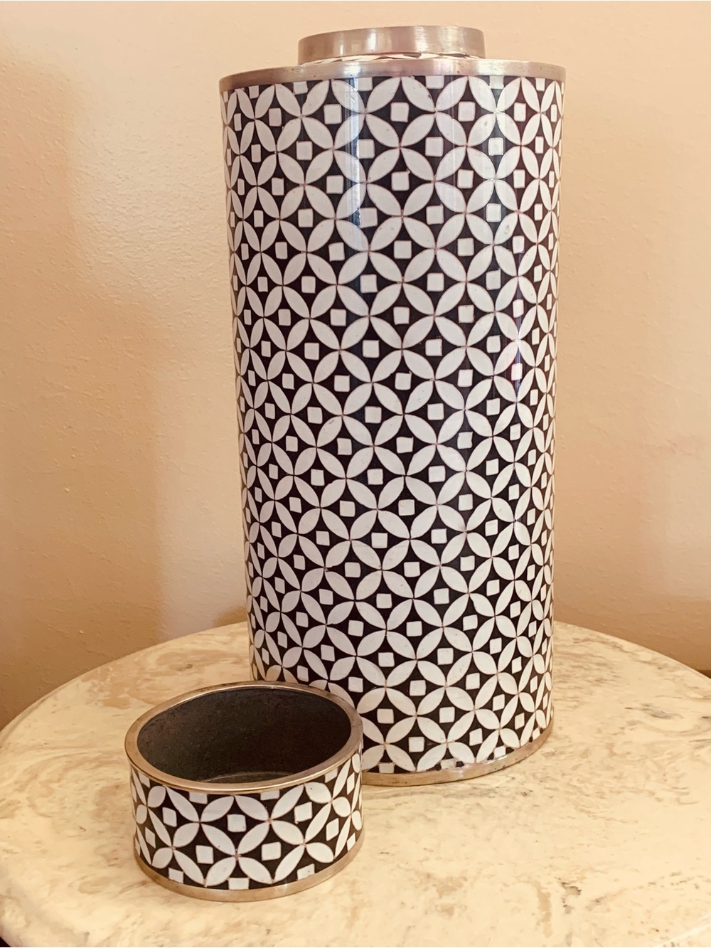 Vintage Fabienne Jouvin Paris Cloisonné Lidded Vessel – Geometric - Picture 3 of 7